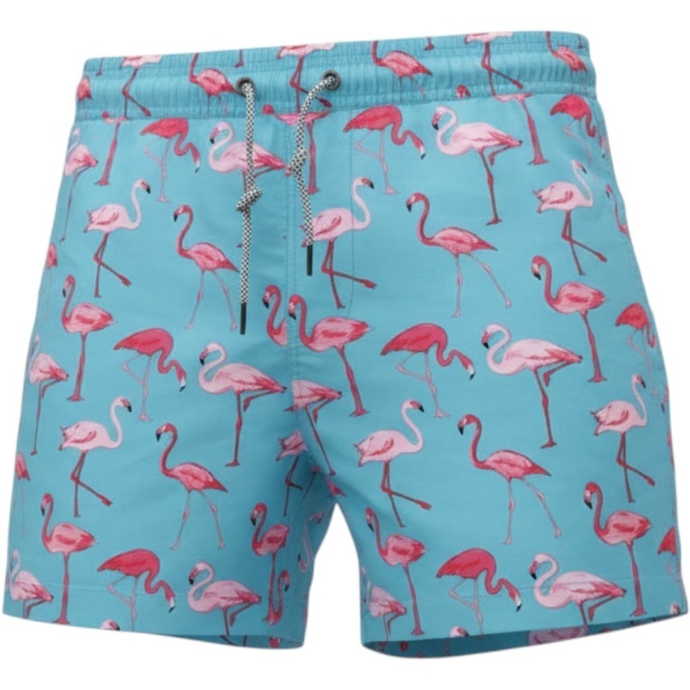 Maamgic Flamingo Swim Trunks Blue AOP Mesh Lined Bathing Suit Men Medium